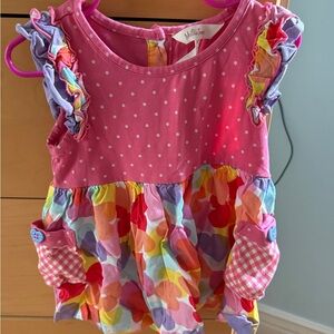 Matilda Jane Pink Polka Dot Tank with Rainbow Heart Skirt